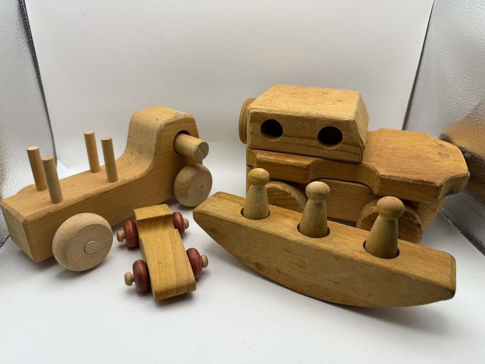 Vintage Handcrafted Wooden Toy Lot Waldorf Style Cars and Truck Set